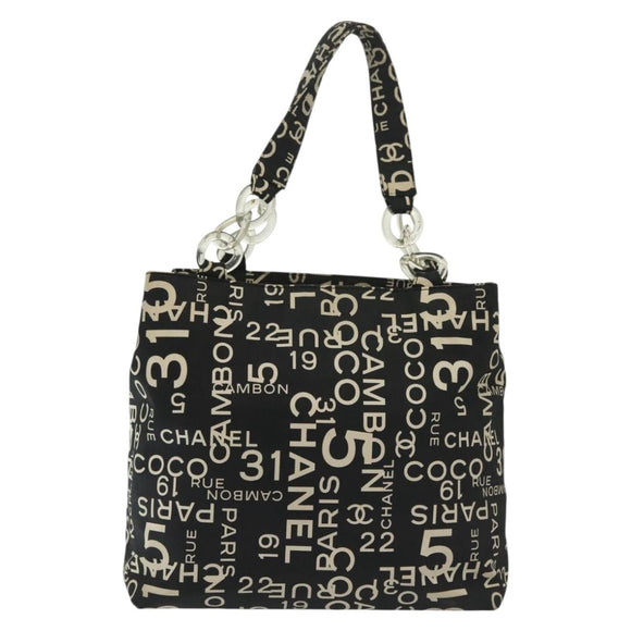 CHANEL Bysy Line Shoulder Bag Canvas Black Silver CC Auth 140489