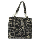 CHANEL Bysy Line Shoulder Bag Canvas Black Silver CC Auth 140489-2