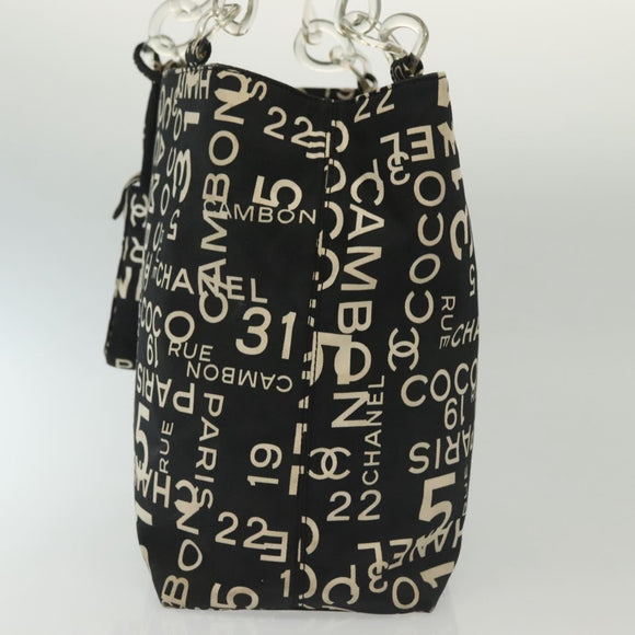 CHANEL Bysy Line Shoulder Bag Canvas Black Silver CC Auth 140489