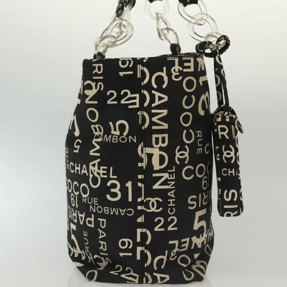 CHANEL Bysy Line Shoulder Bag Canvas Black Silver CC Auth 140489