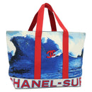 CHANEL Surfline Tote Bag Canvas Blue White Red CC Auth 140491-1
