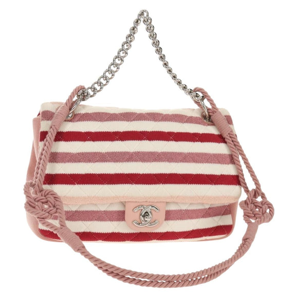 CHANEL Matelasse Chain Bag Knitted Fabrics 2way Pink Silver CC Auth 140495SM