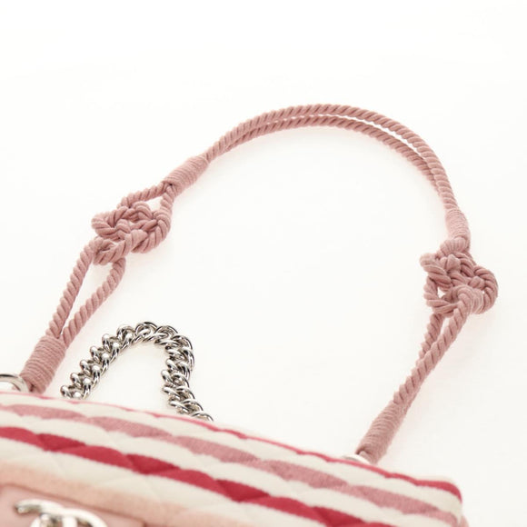 CHANEL Matelasse Chain Bag Knitted Fabrics 2way Pink Silver CC Auth 140495M