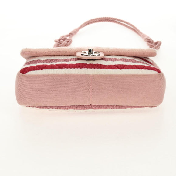 CHANEL Matelasse Chain Bag Knitted Fabrics 2way Pink Silver CC Auth 140495SM