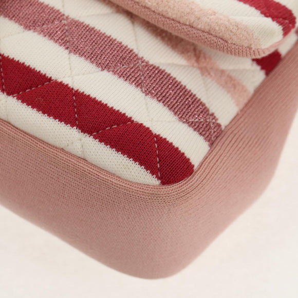 CHANEL Matelasse Chain Bag Knitted Fabrics 2way Pink Silver CC Auth 140495SM