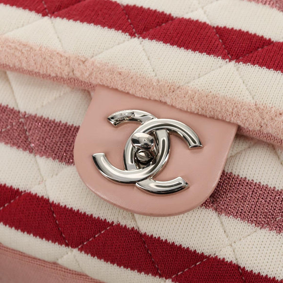 CHANEL Matelasse Chain Bag Knitted Fabrics 2way Pink Silver CC Auth 140495SM