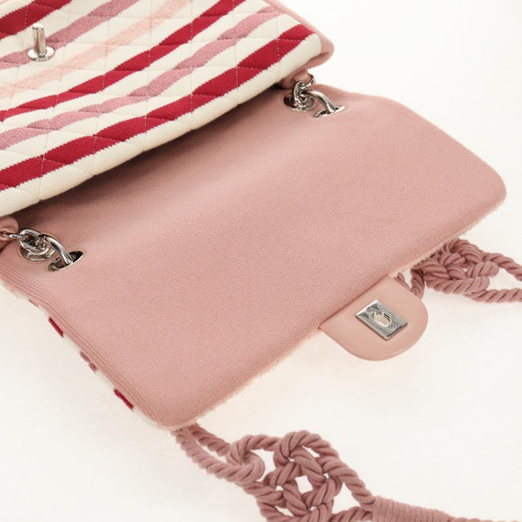 CHANEL Matelasse Chain Bag Knitted Fabrics 2way Pink Silver CC Auth 140495SM