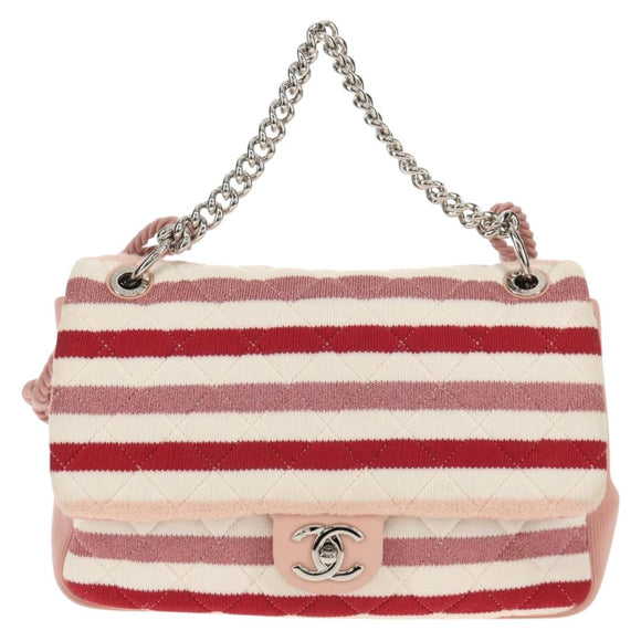 CHANEL Matelasse Chain Bag Knitted Fabrics 2way Pink Silver CC Auth 140495SM