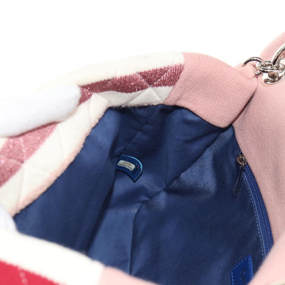 CHANEL Matelasse Chain Bag Knitted Fabrics 2way Pink Silver CC Auth 140495M
