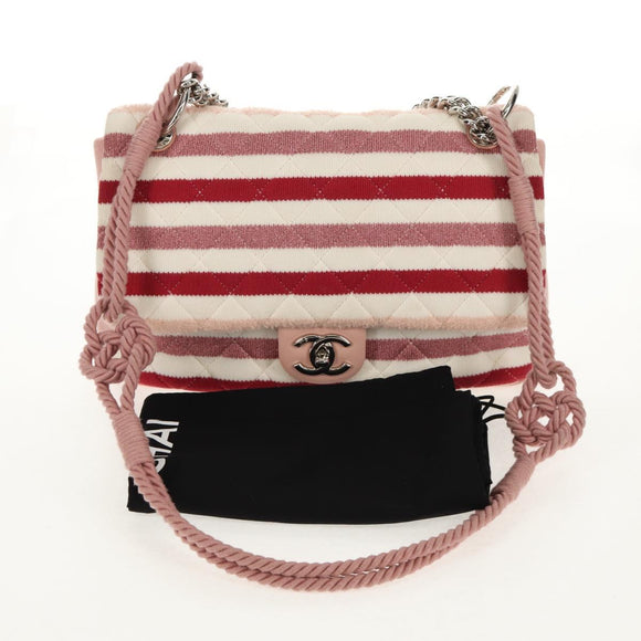 CHANEL Matelasse Chain Bag Knitted Fabrics 2way Pink Silver CC Auth 140495SM