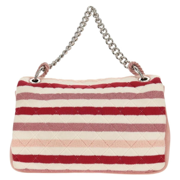 CHANEL Matelasse Chain Bag Knitted Fabrics 2way Pink Silver CC Auth 140495SM