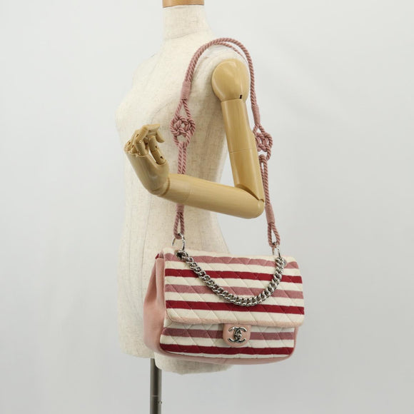 CHANEL Matelasse Chain Bag Knitted Fabrics 2way Pink Silver CC Auth 140495SM
