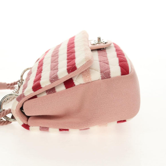 CHANEL Matelasse Chain Bag Knitted Fabrics 2way Pink Silver CC Auth 140495M
