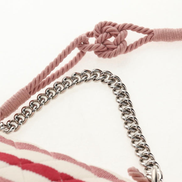 CHANEL Matelasse Chain Bag Knitted Fabrics 2way Pink Silver CC Auth 140495SM