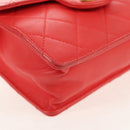 CHANEL Chain Matelasse Shoulder Bag Calf Skin 2way Red Gold CC Auth 140496M-17