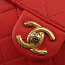 CHANEL Chain Matelasse Shoulder Bag Calf Skin 2way Red Gold CC Auth 140496M-21