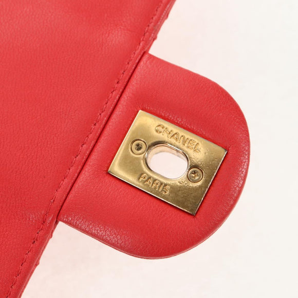 CHANEL Chain Matelasse Shoulder Bag Calf Skin 2way Red Gold CC Auth 140496M