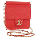 CHANEL Chain Matelasse Shoulder Bag Calf Skin 2way Red Gold CC Auth 140496M-1