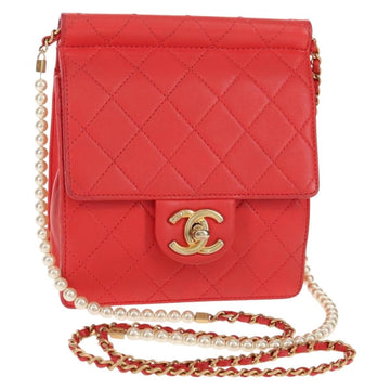 CHANEL Chain Matelasse Shoulder Bag Calf Skin 2way Red Gold CC Auth 140496M