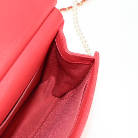 CHANEL Chain Matelasse Shoulder Bag Calf Skin 2way Red Gold CC Auth 140496M