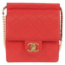 CHANEL Chain Matelasse Shoulder Bag Calf Skin 2way Red Gold CC Auth 140496M-13