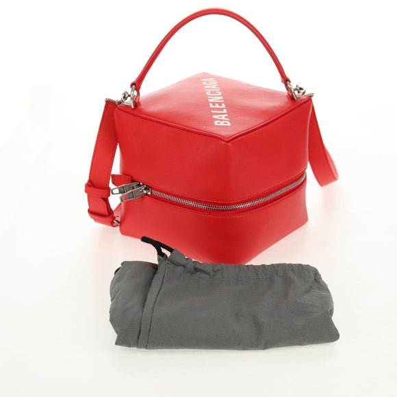 BALENCIAGA 4X4 Hand Bag Leather 2way Red Silver 748197 Auth 140502M