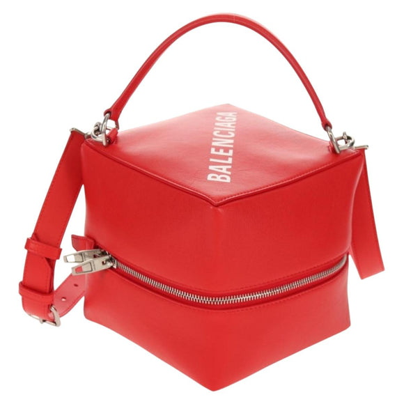 BALENCIAGA 4X4 Hand Bag Leather 2way Red Silver 748197 Auth 140502SAM