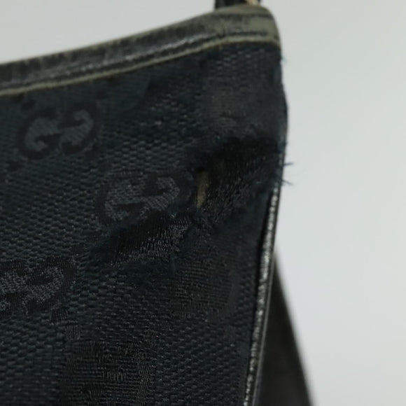 GUCCI GG Canvas Sherry Line Shoulder Bag Black Gold 144388 Auth 140536