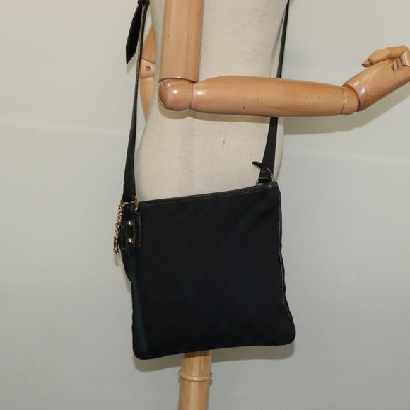 GUCCI GG Canvas Sherry Line Shoulder Bag Black Gold 144388 Auth 140536