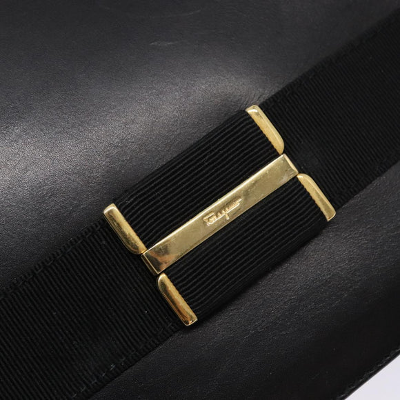 Salvatore Ferragamo Gancini Shoulder Bag Leather Black Gold Auth 140540