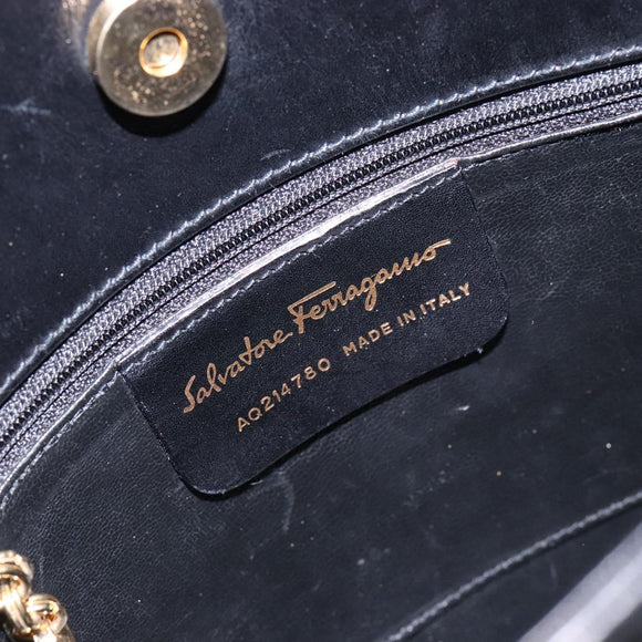 Salvatore Ferragamo Gancini Shoulder Bag Leather Black Gold Auth 140540
