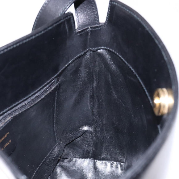 Salvatore Ferragamo Gancini Shoulder Bag Leather Black Gold Auth 140540