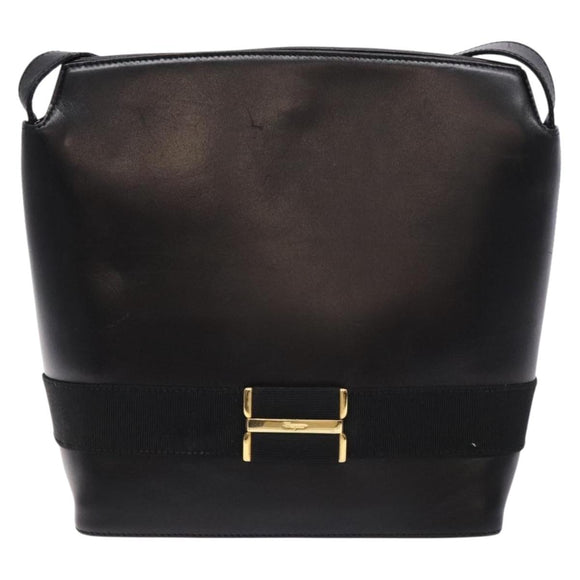 Salvatore Ferragamo Gancini Shoulder Bag Leather Black Gold Auth 140540