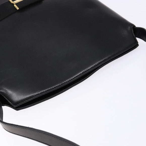 Salvatore Ferragamo Gancini Shoulder Bag Leather Black Gold Auth 140540