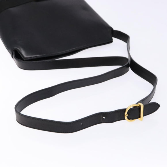 Salvatore Ferragamo Gancini Shoulder Bag Leather Black Gold Auth 140540