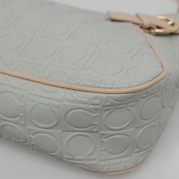 Salvatore Ferragamo Gancini Shoulder Bag Leather Gray Beige gold Auth 140541