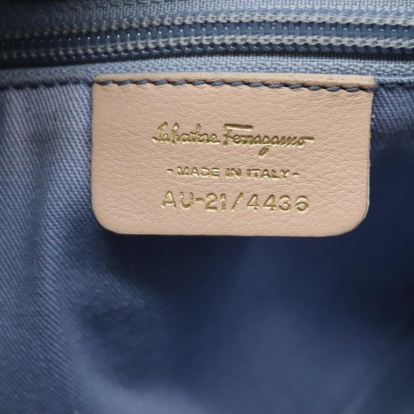 Salvatore Ferragamo Gancini Schoudertas Leer Grijs Beige goud Auth 140541