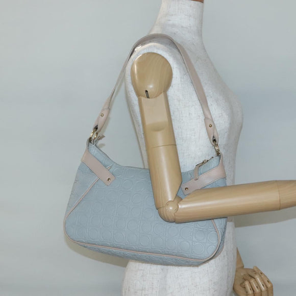 Salvatore Ferragamo Gancini Shoulder Bag Leather Gray Beige gold Auth 140541