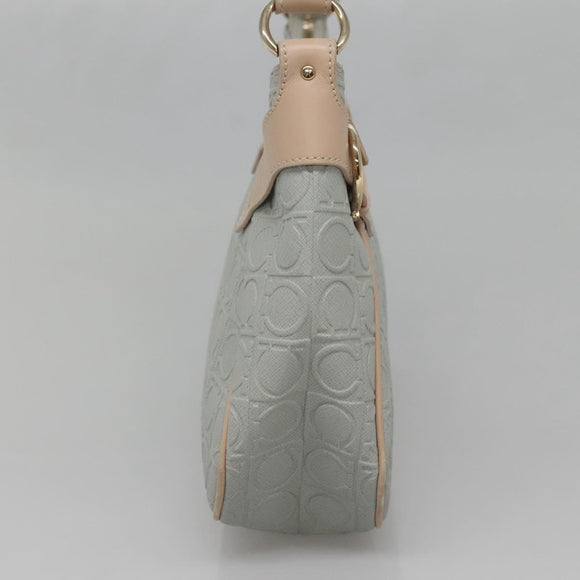 Salvatore Ferragamo Gancini Shoulder Bag Leather Gray Beige gold Auth 140541