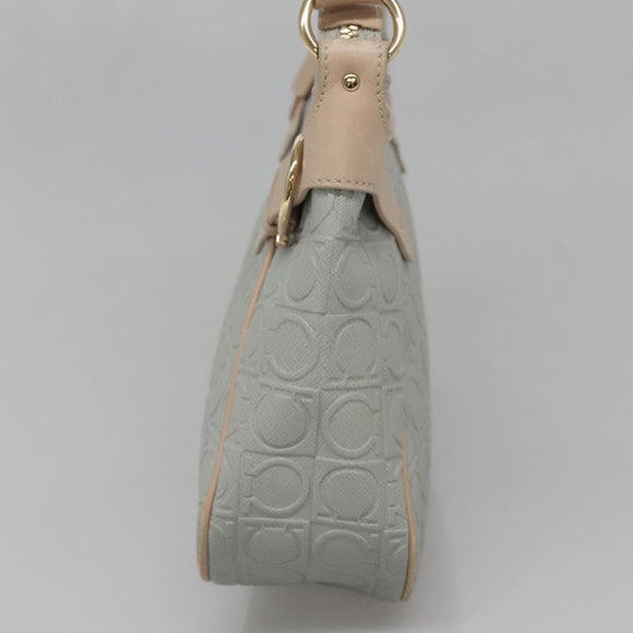 Salvatore Ferragamo Gancini Schoudertas Leer Grijs Beige goud Auth 140541