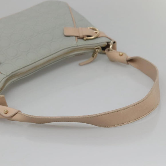 Salvatore Ferragamo Gancini Schoudertas Leer Grijs Beige goud Auth 140541