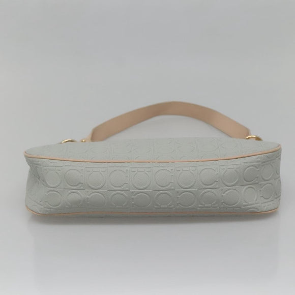 Salvatore Ferragamo Gancini Schoudertas Leer Grijs Beige goud Auth 140541