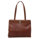 Salvatore Ferragamo Vala Shoulder Bag Leather Brown Gold Auth 140542-1