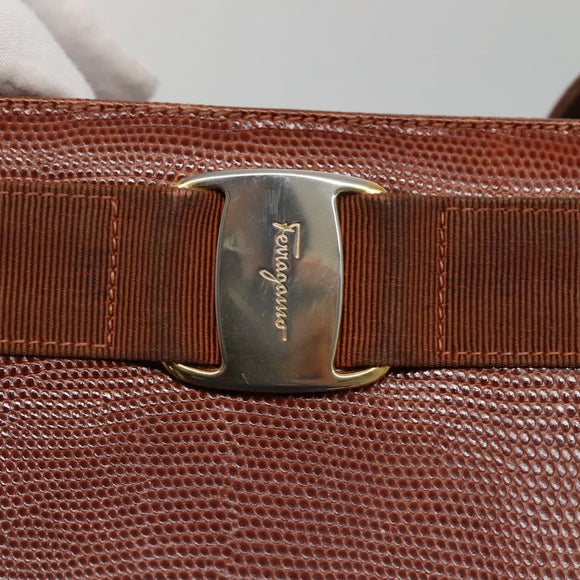 Salvatore Ferragamo Vala Shoulder Bag Leather Brown Gold Auth 140542