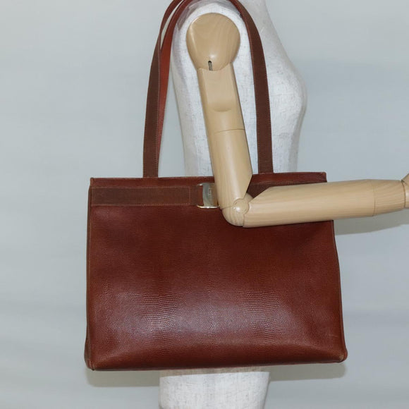 Salvatore Ferragamo Vala Shoulder Bag Leather Brown Gold Auth 140542