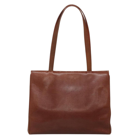 Salvatore Ferragamo Vala Shoulder Bag Leather Brown Gold Auth 140542