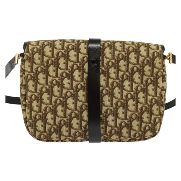 Christian Dior Trotter Canvas Shoulder Bag Brown Gold Auth 140545