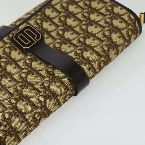 Christian Dior Trotter Canvas Shoulder Bag Brown Gold Auth 140545