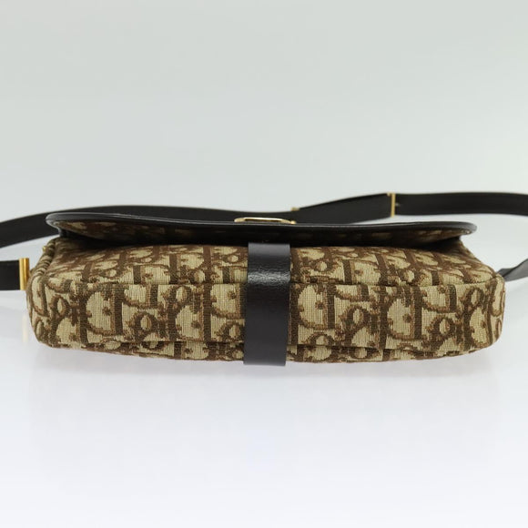 Christian Dior Trotter Canvas Shoulder Bag Brown Gold Auth 140545