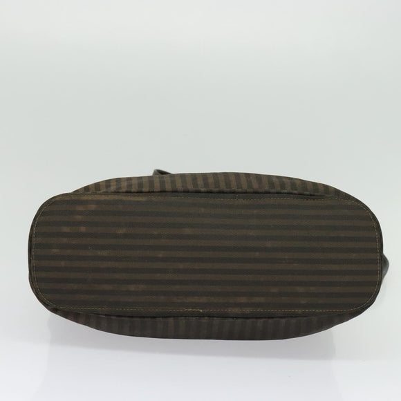 FENDI Pecan Canvas Tote Bag PVC 2way Black Brown gold Auth 140547